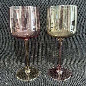 Our Place Tinted Two Toned 12 Oz. Wine Glasses New In Box Nice Green Pink